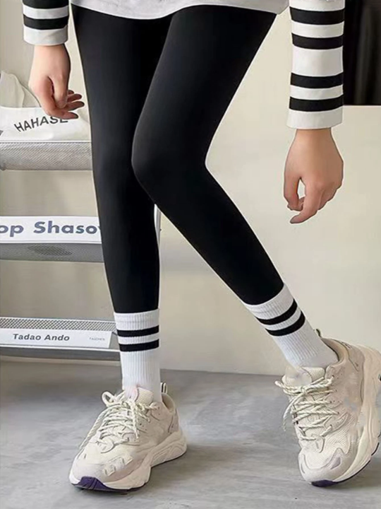 3 pairs of white striped mid-tube socks casual sports women's socks with shark pants outerwear tide socks stockings