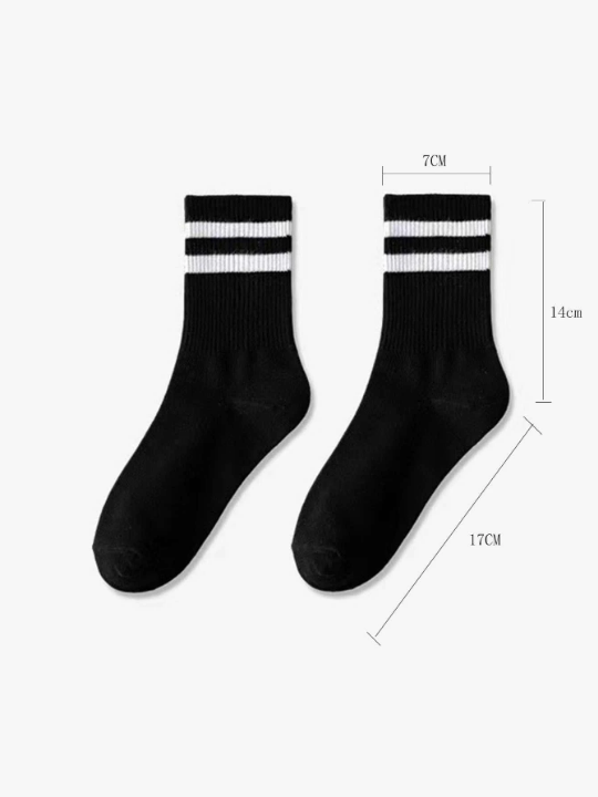 3 pairs of black striped mid-tube socks casual sports women's socks with shark pants outerwear tide socks stockings