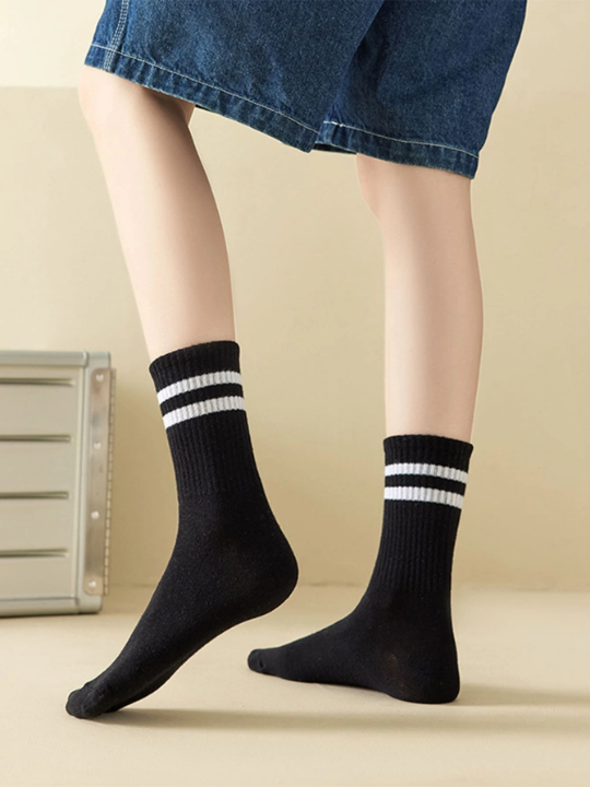 3 pairs of black striped mid-tube socks casual sports women's socks with shark pants outerwear tide socks stockings