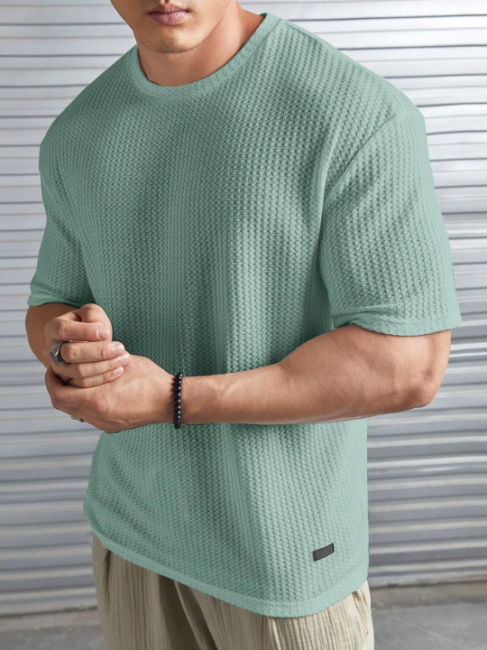 Manfinity Homme Loose Fit Men's Solid Color Waffle Knit T-Shirt