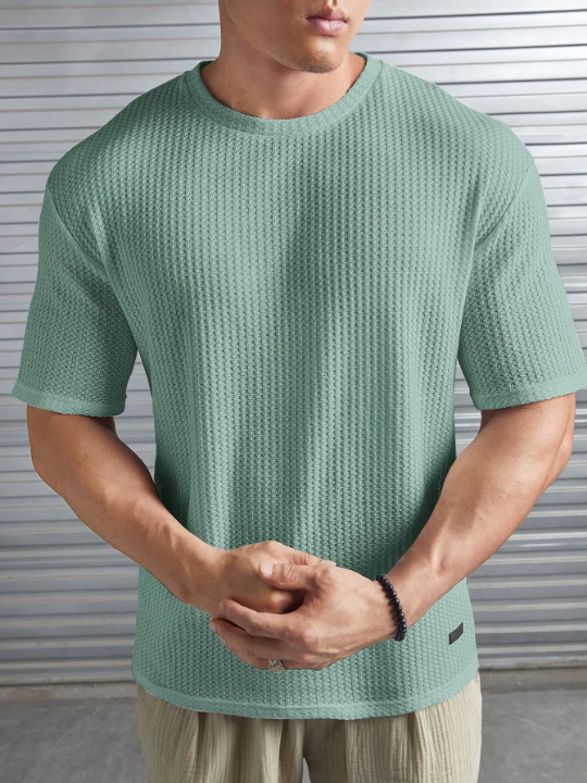 Manfinity Homme Loose Fit Men's Solid Color Waffle Knit T-Shirt