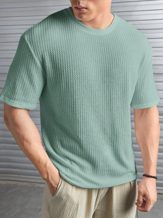 Manfinity Homme Loose Fit Men's Solid Color Waffle Knit T-Shirt