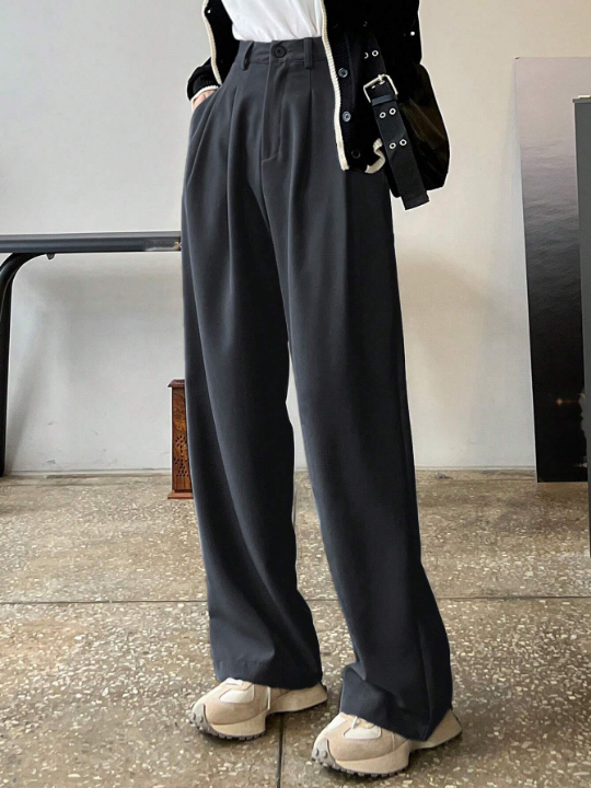 DAZY High Waist Plicated Detail Wide Leg Pants