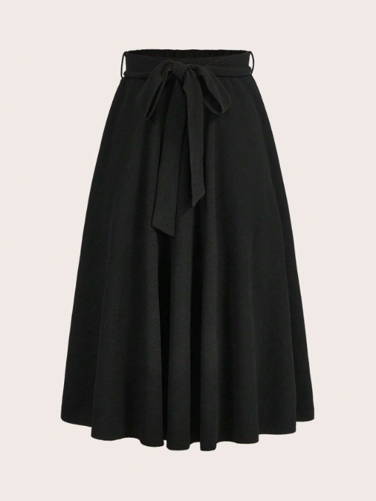 Clasi Solid Belted Flare Skirt