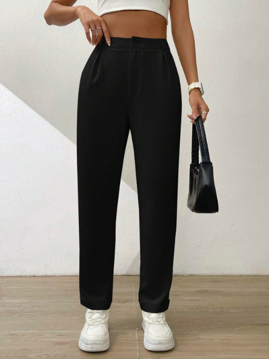 Essnce Solid Fold Pleated Slant Pocket Pants