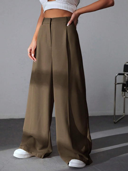 EZwear Solid Wide Leg Pants