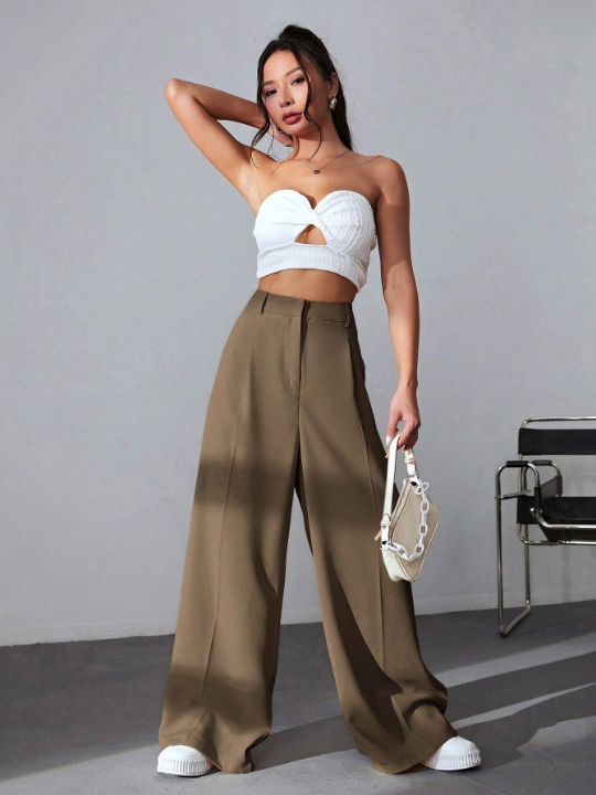 EZwear Solid Wide Leg Pants