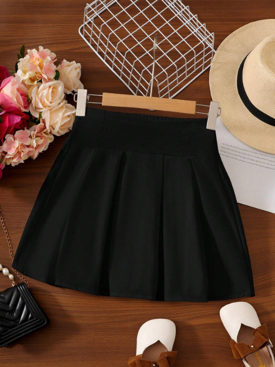 Tween Girl Solid Pleated Hem Skirt