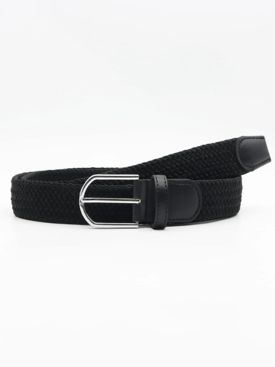 1pc Men's Black Casual Versatile Minimalist Elastic Woven Belt