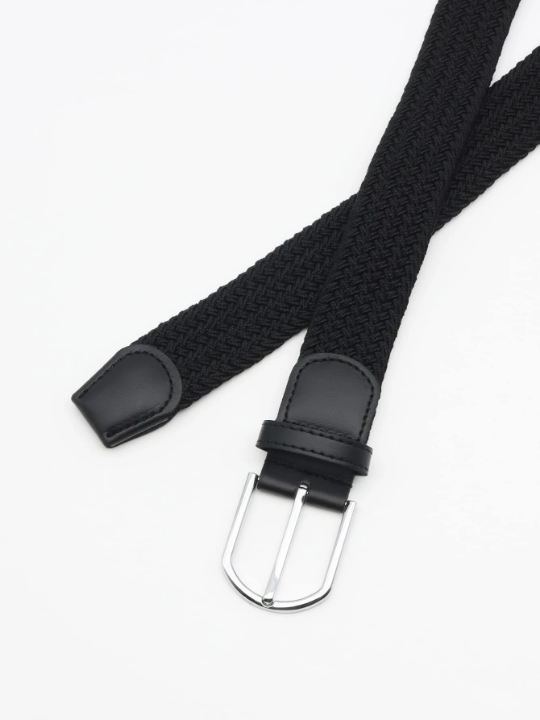 1pc Men's Black Casual Versatile Minimalist Elastic Woven Belt