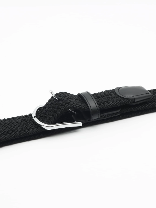 1pc Men's Black Casual Versatile Minimalist Elastic Woven Belt