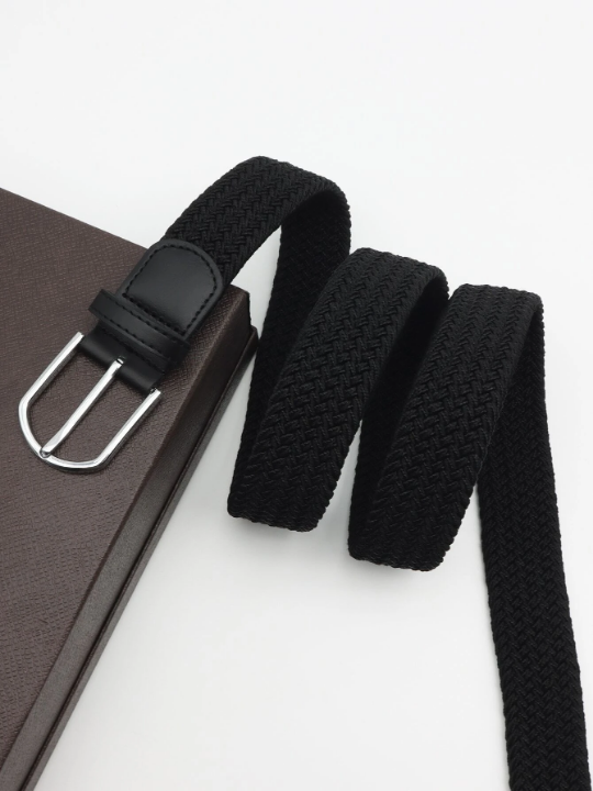1pc Men's Black Casual Versatile Minimalist Elastic Woven Belt