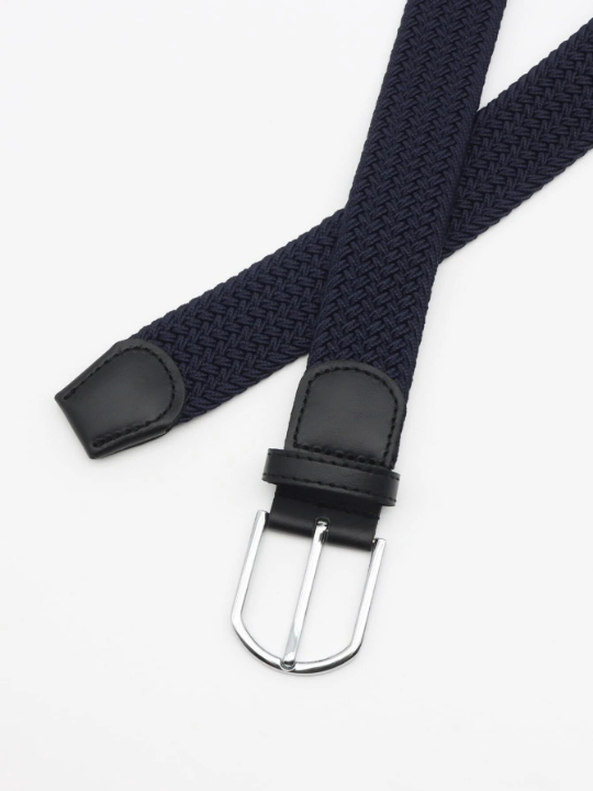 1pc Men's Dark Blue Simple & Versatile Elastic Woven Belt For Daily Casual Wear