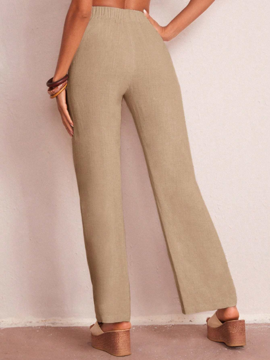 LUNE Solid Elastic Waist Straight Leg Pants