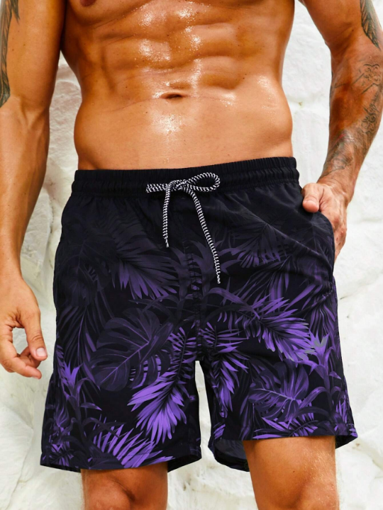 Manfinity Swimmode Men Tropical Print Drawstring Waist Shorts