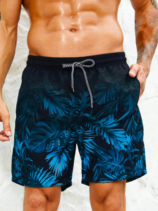 Manfinity Swimmode Men Tropical Print Drawstring Waist Swim Trunks