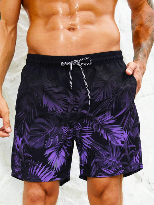 Manfinity Swimmode Men Tropical Print Drawstring Waist Shorts