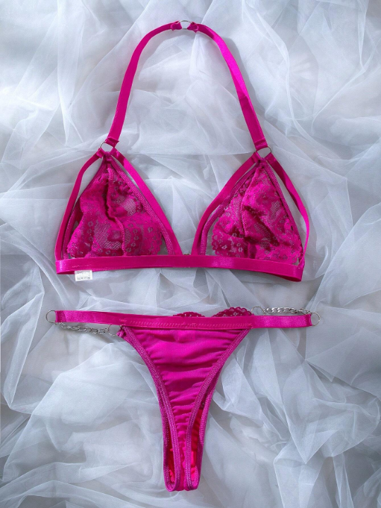 Floral Lace Harness Lingerie Set