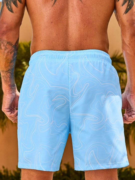 Manfinity Swimmode Men Graphic Print Drawstring Waist Swim Trunks & Compression Liner