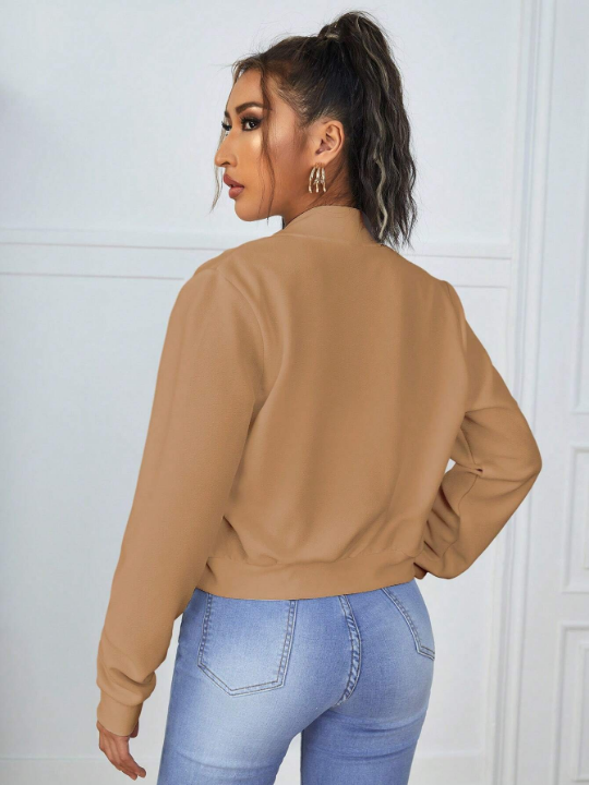 Essnce Solid Zip Up Crop Bomber Jacket