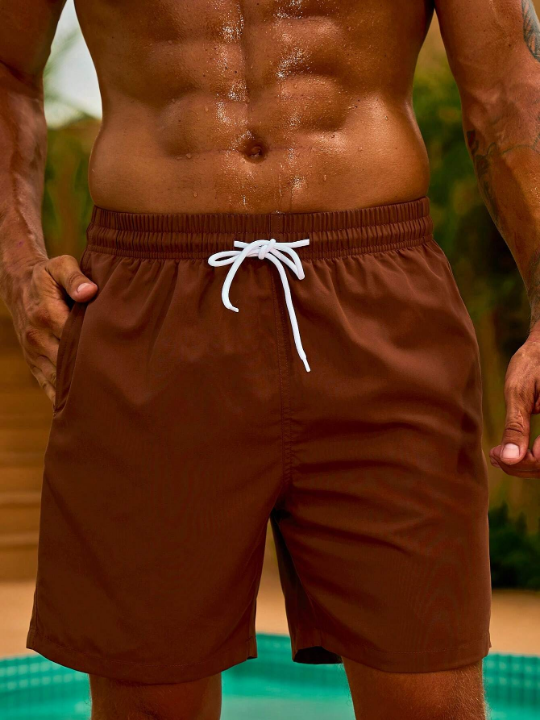 Manfinity Swimmode Men Solid Drawstring Waist Swim Trunks