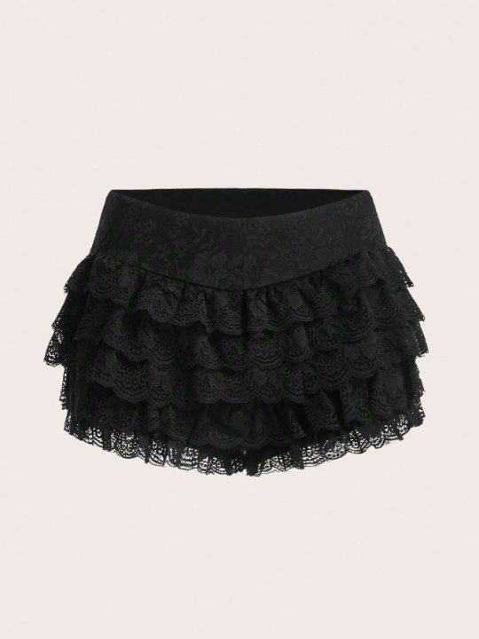 ICON Y2k Black Contrast Lace Ruffle Trim Shorts