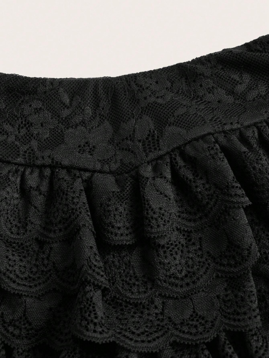 ICON Y2k Black Contrast Lace Ruffle Trim Shorts