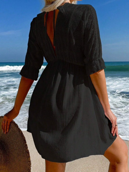 Swim Vcay Solid Deep V Neck Cover Up Dress