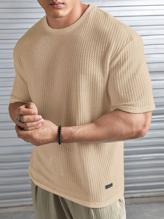 Manfinity Homme Loose Fit Men's Solid Color Waffle Knit T-Shirt