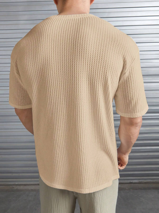 Manfinity Homme Loose Fit Men's Solid Color Waffle Knit T-Shirt