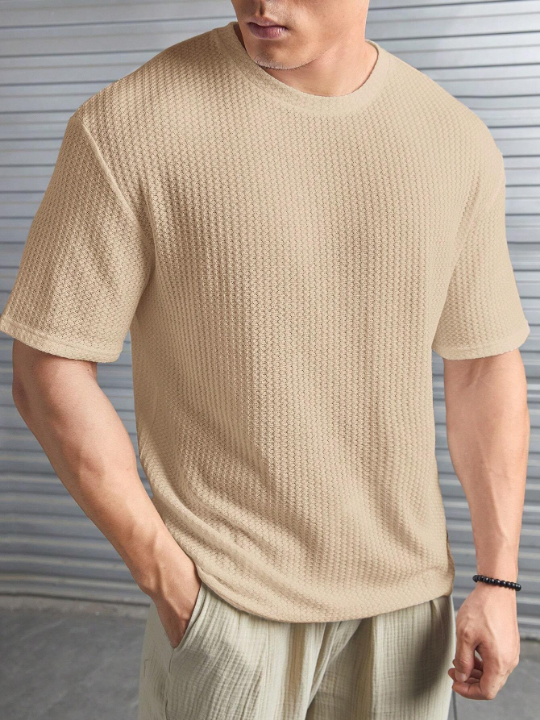 Manfinity Homme Loose Fit Men's Solid Color Waffle Knit T-Shirt