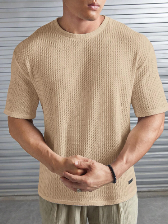 Manfinity Homme Loose Fit Men's Solid Color Waffle Knit T-Shirt