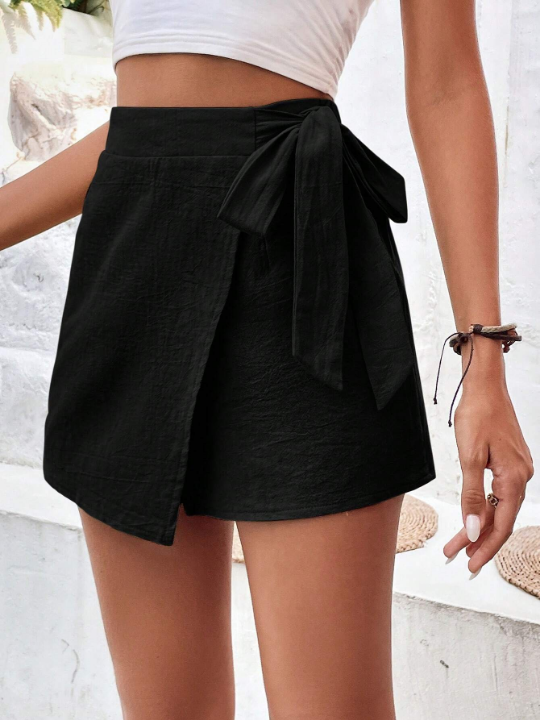 Frenchy Solid Knot Side Wrap Skort