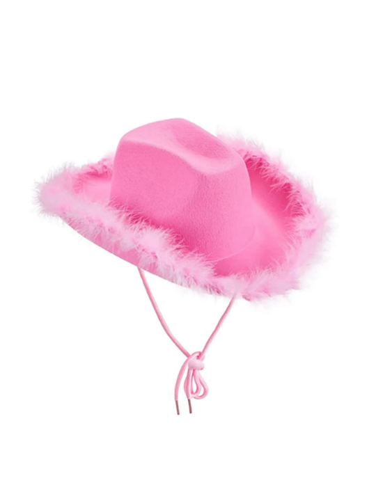 1pc Solid Color Faux Fluffy Western Cowboy Hat, Suitable For Parties And Festivals Party