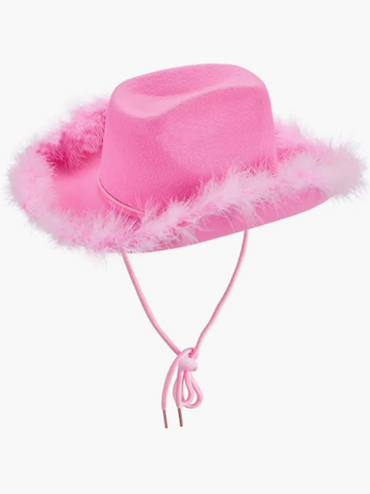 1pc Solid Color Faux Fluffy Western Cowboy Hat, Suitable For Parties And Festivals Party