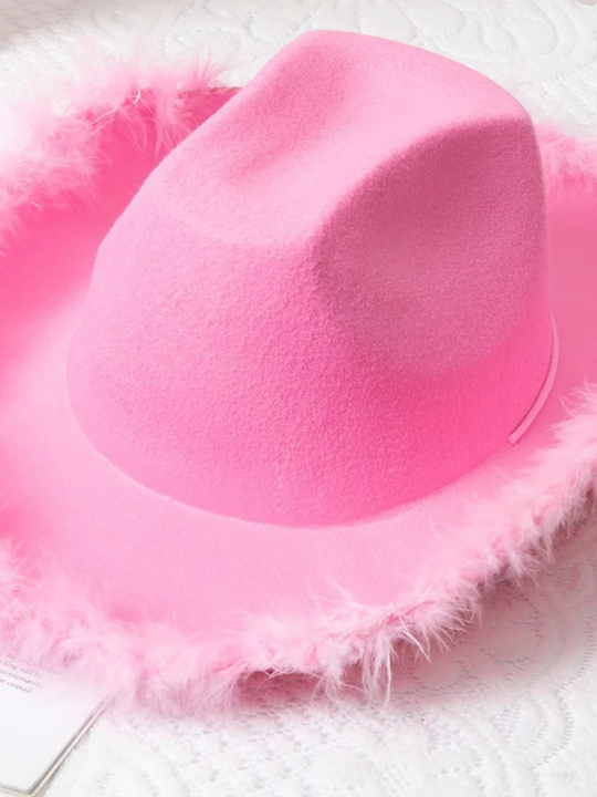 1pc Solid Color Faux Fluffy Western Cowboy Hat, Suitable For Parties And Festivals Party