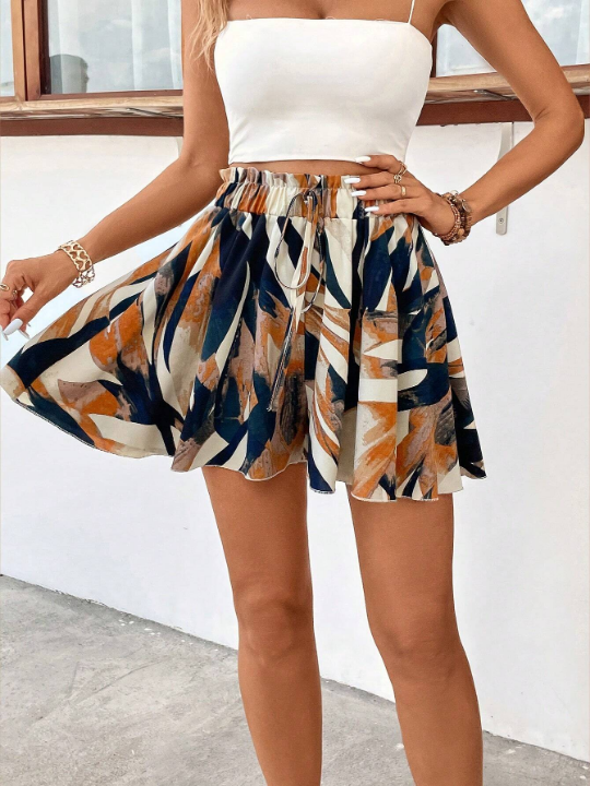 VCAY Allover Print Knot Front Shorts