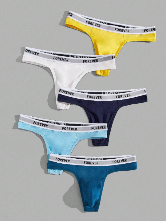 Men 5pcs Letter Graphic Tape Waistband Thong