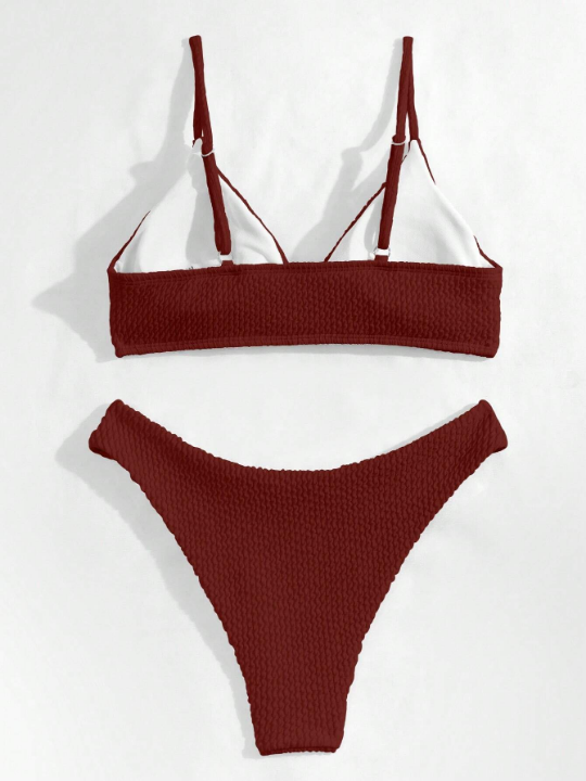 Swim Basics Solid Triangle High Cut Bikini Swimsuit