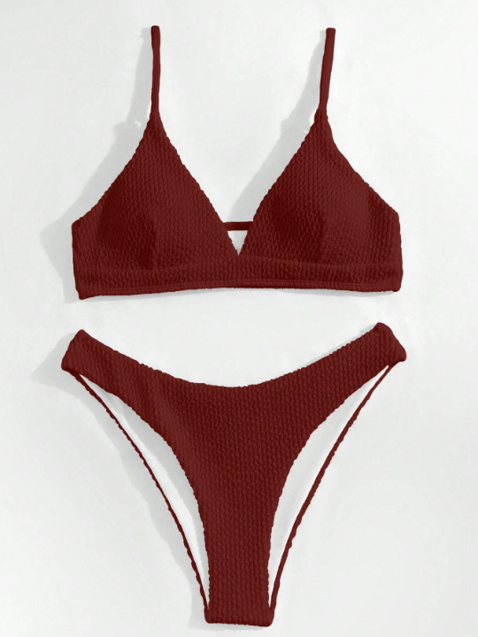 Swim Basics Solid Triangle High Cut Bikini Swimsuit