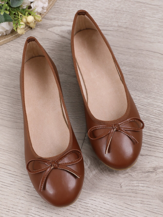 Ballet Flats Shoes, New Spring/Summer/Autumn Style, All-Match Low Cut Soft Comfy Light Flat Heels, Bowknot Decor Single Shoes, Fashionable Workwear/Outdoor Shoes, Brown