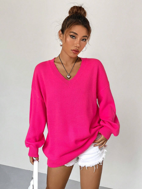 Qutie Solid Drop Shoulder Sweater