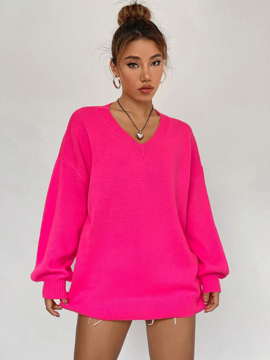 Qutie Solid Drop Shoulder Sweater