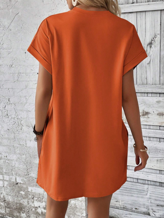 LUNE Solid Batwing Sleeve Hidden Pocket Tee Dress