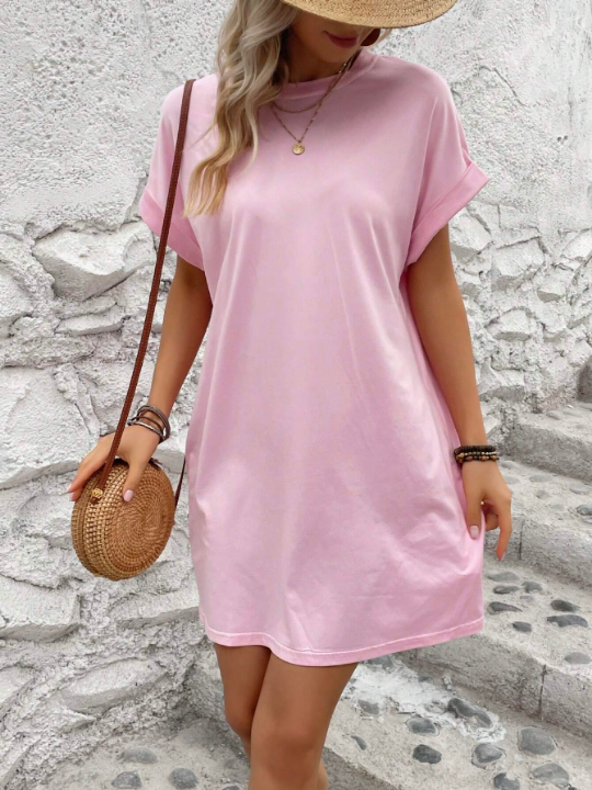 LUNE Solid Batwing Sleeve Tee Dress