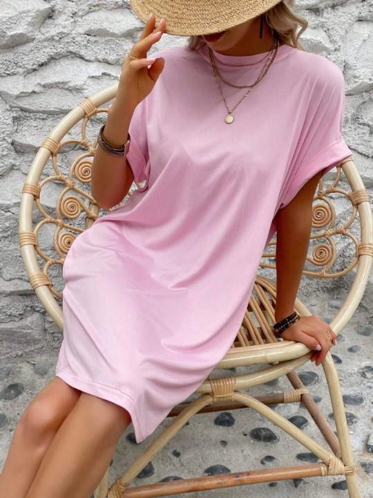 LUNE Solid Batwing Sleeve Tee Dress