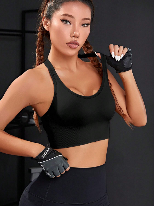 Boxing Solid Cut Out Back Sports Bra