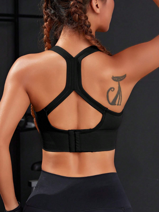 Boxing Solid Cut Out Back Sports Bra