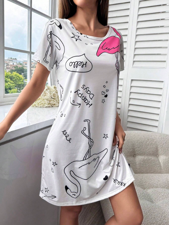 Cartoon & Letter Graphic Nightdress