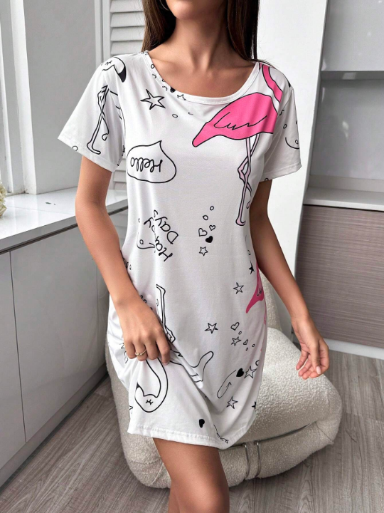 Cartoon & Letter Graphic Nightdress